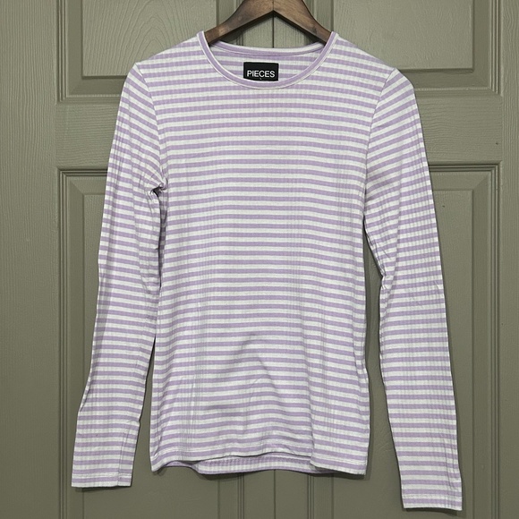 PIECES Lilac Striped Long Sleeve - Picture 1 of 4